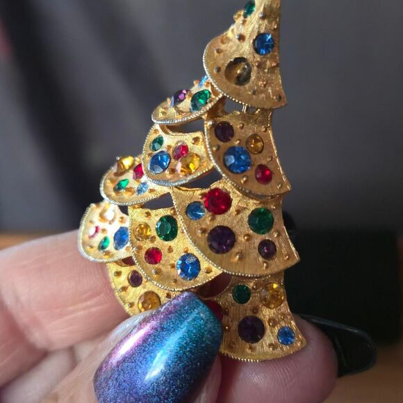 Vintage JJ Christmas tree brooch pin 1960's MCM - Picture 4 of 6